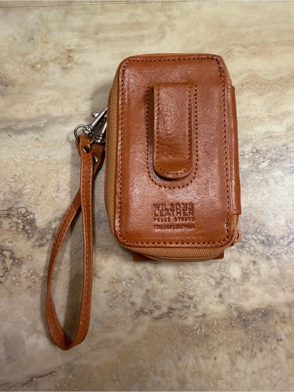 Wilsons Leather Tan Leather Wristlet Phone Pouch